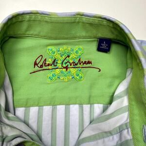 Robert Graham Shirt Mens Large Blue Green Striped Long Sleeve Button-Up Classic